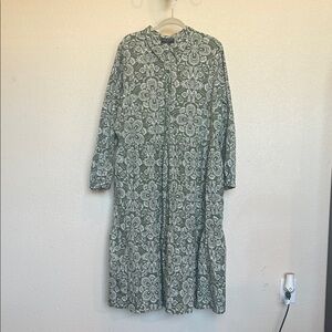 Lane Bryant Green and White Floral Long Sleeve Dress
